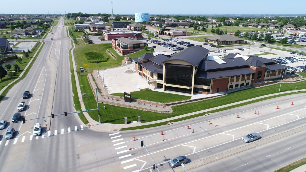 Arial shot of the building grounds